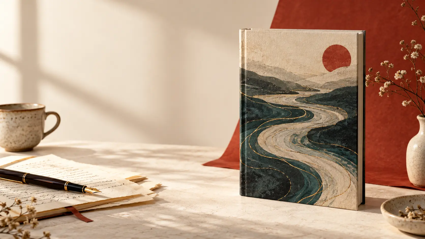 架空の文学作品をイメージした本と静物