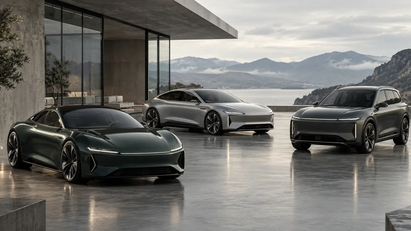 架空のクーペ、セダン、SUVを並べたモデルライン