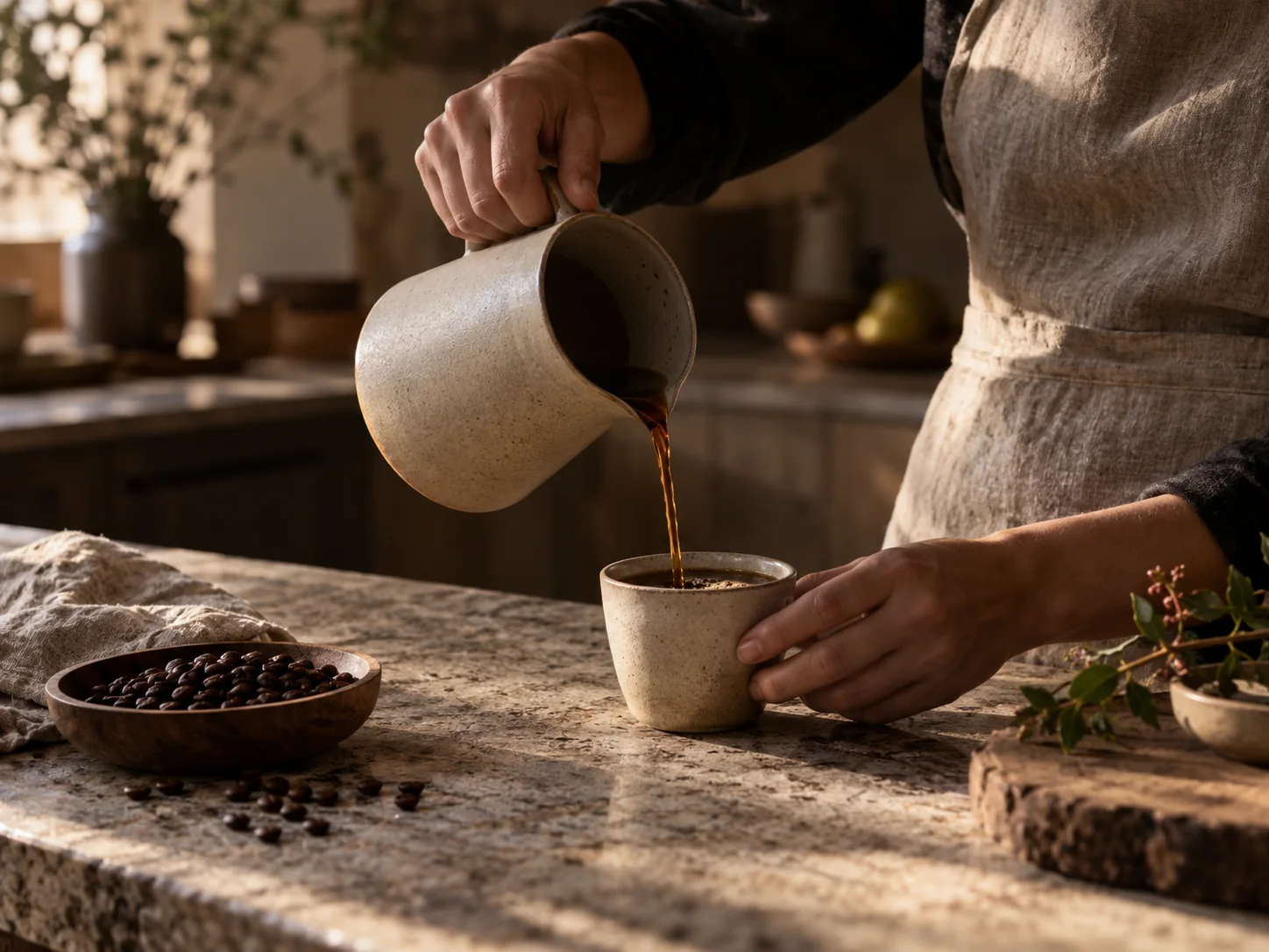 架空のバリスタがコーヒーを注ぐ生成画像
